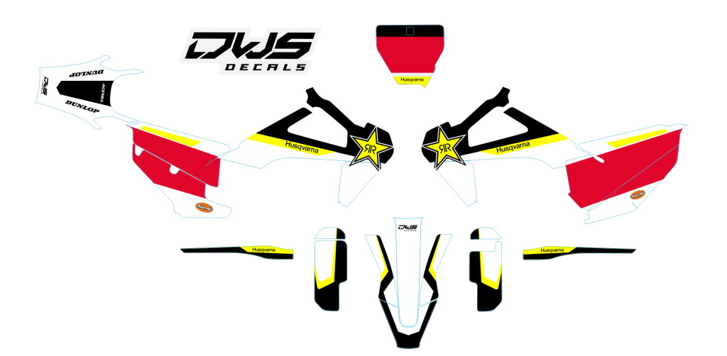 nummers nummern startnummern numbers Husqvarna TC 125 FC 250 350 450 2019 Model 1 Gehele stickerset bestaande uit - Radiaset (2 delig) - Nummerset (5 delig) - Trimset (9 delig) Complet decasl kit consisting off - decals Radiator kit - decals side panels -