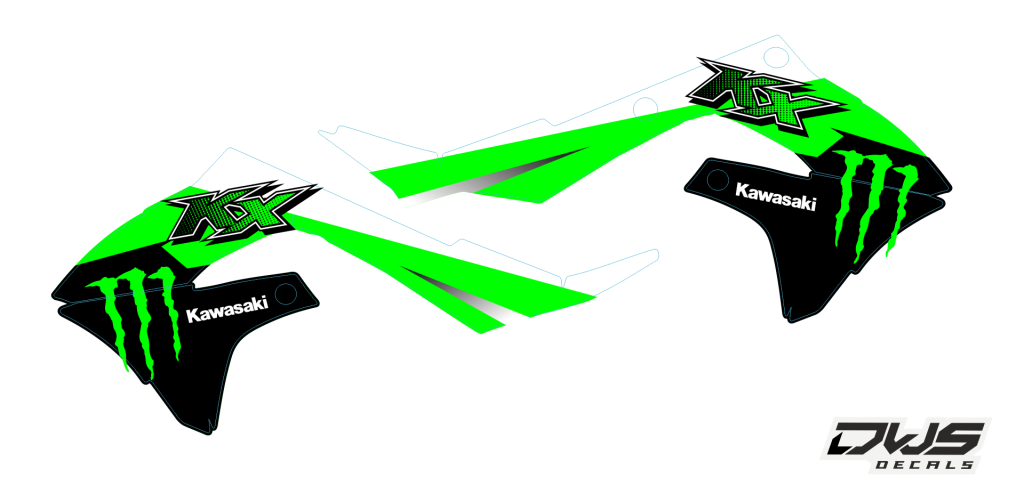 Nummerset number kit side panels startnummern radiator scoop shrouds Kawasaki KXF 450 2019 Voorspatbord sticker - Achterspatbord sticker - Voorvorkbeschermer stickers - (2 delig) - Brugstickers - (2 delig) Trimkit cinsisting off: - Front fender decal - Re