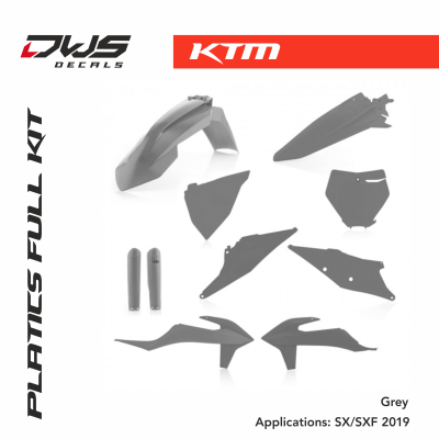KTM SX SXF 125 150 250 350 450 2019 dws decals cross dirtbike front fender rear fender side panels front number radiator shrouds  fork protetcors grey grijs dws decals