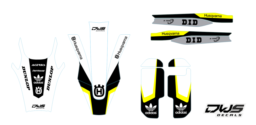 Trimset Husqvarna TC FC 125 250 350 450 2019 model 4 dws decals front fender rear fender fork protectors swingarm