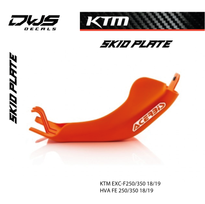 SKID PLATE KTM EXC-F250/350 18/19   HVA FE 250/350 18/19 - ORANGE bodemplaat DWS decals