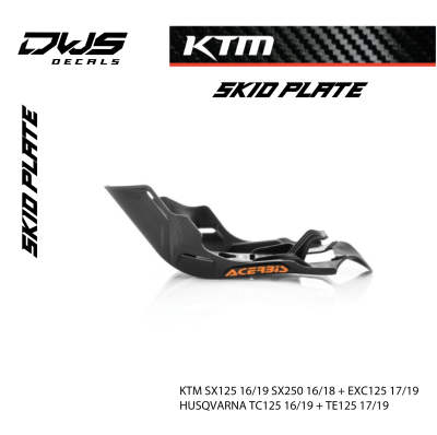 SKID PLATE KTM SX125 16/19   SX250 16/18   EXC125 17/19   HUSQVARNA TC125 16/19   TE125 17/19 – BLACK bodemplaat DWS DECALS