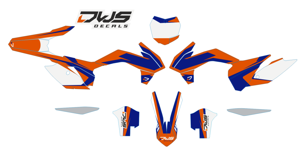 volledige stikcerset KTM SX SX-F 125 150 250 350 450 2013 2014 2015 Model 2 orange blue Decals dekor design graphics aufklebe stickerset nummerset dws mx