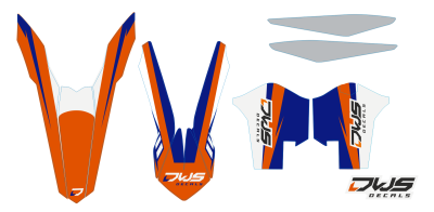 Trimset KTM SX SX-F 125 150 250 350 450 2013 2014 2015 Model 2 orange blue Decals dekor design graphics aufklebe stickerset nummerset dws mx