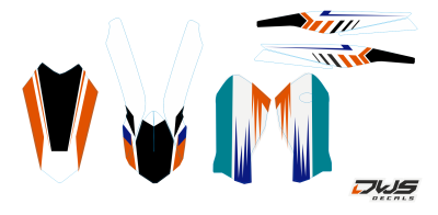 Trimset KTM SX SX-F 125 150 250 350 450 2013 2014 2015 Model 4 orange blue aqua Decals dekor design graphics aufklebe stickerset nummerset dws mx