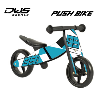 wooden pushbike houten duwfiets blue white black customizable dws decals young bike push walking prijskiller 2 in 1 3 wielen 3 wheels 2 wiels 2 wheels 