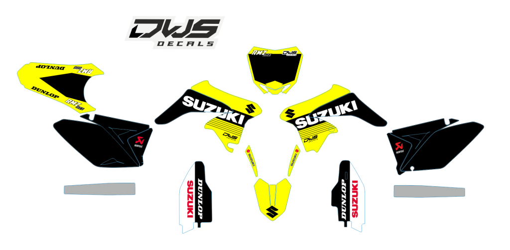 Volledige stickerset Suzuki RMZ 250 2010 2011 2012 2013 2014 2015 2016 geel zwart rood yellow black red Decals dekor design graphics aufklebe stickerset nummerset dws mx