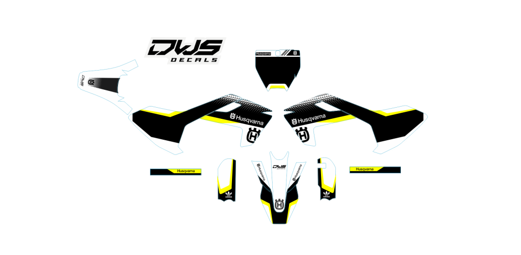 complete stickerset TC 50 husqvarna 2017 2018 dws decals graphics grahics aufklebe decore number decals nummerset yellow geel gelb black zwart schwarz grey grijs grau