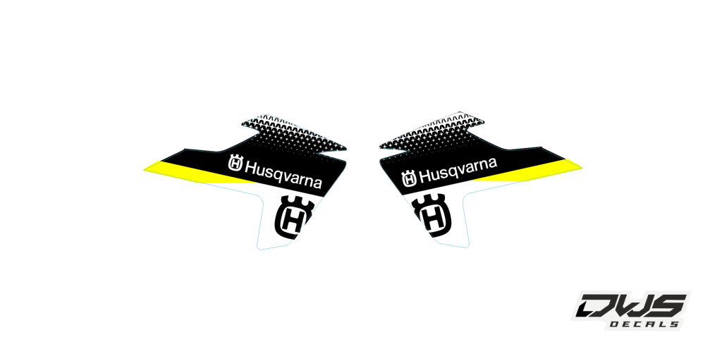 radia set radia scoops stickerset TC 50 husqvarna 2017 2018 dws decals graphics grahics aufklebe decore number decals nummerset yellow geel gelb schwarz zwart black white wit