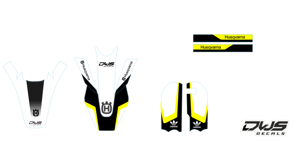 Trimset rear fender frontfender swingarme kotflugel brug stickersfork protectors TC 50 husqvarna 2017 2018 dws decals graphics grahics aufklebe decore number decals nummerset white black yellow wit geel zwart schwarz gelb