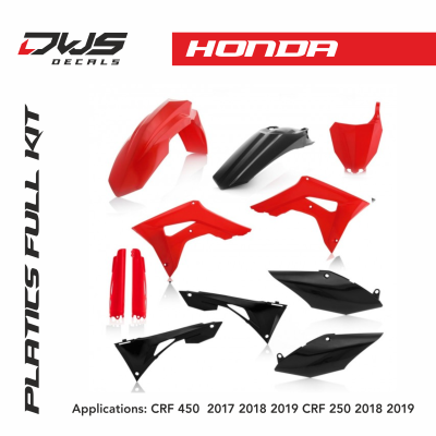 Honda plastics crf 450 2017 2018 2019 crf 250 2018 2019 acerbis dws decals black and red rood zwart schwarzrot