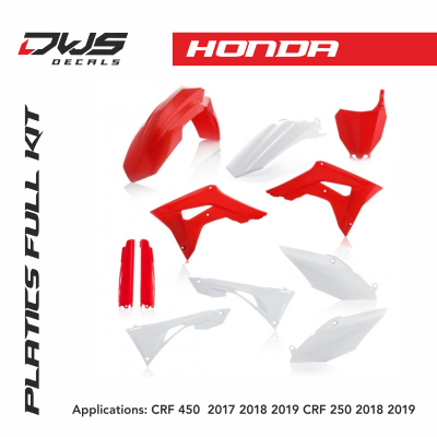 Honda plastics crf 450 2017 2018 2019 crf 250 2018 2019 acerbis dws decals rood red rot wit white