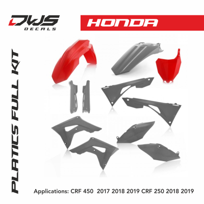 Honda plastics crf 450 2017 2018 2019 crf 250 2018 2019 acerbis dws decals grau grijs grey rot rood red