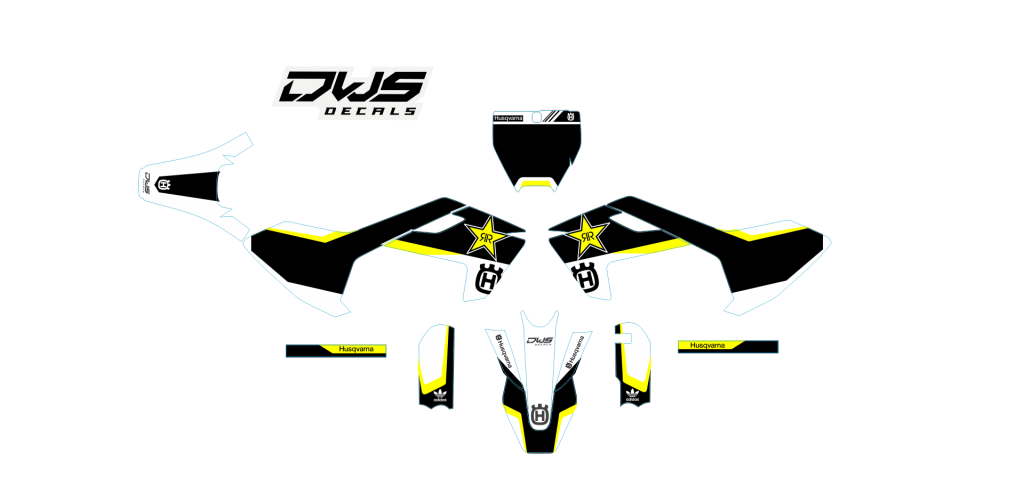 complete stickerset TC 50 husqvarna 2017 2018 dws decals graphics grahics aufklebe decore number decals nummerset yellow geel gelb black zwart schwarz grey grijs grau