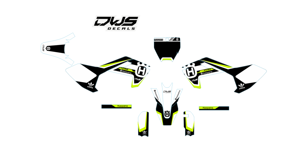 complete stickerset TC 50 husqvarna 2017 2018 dws decals graphics grahics aufklebe decore number decals nummerset yellow geel gelb black zwart schwarz grey grijs grau white wit