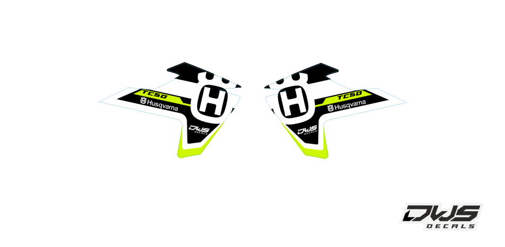 radia set radia scoops stickerset TC 50 husqvarna 2017 2018 dws decals graphics grahics aufklebe decore number decals nummerset yellow geel gelb schwarz zwart black white wit