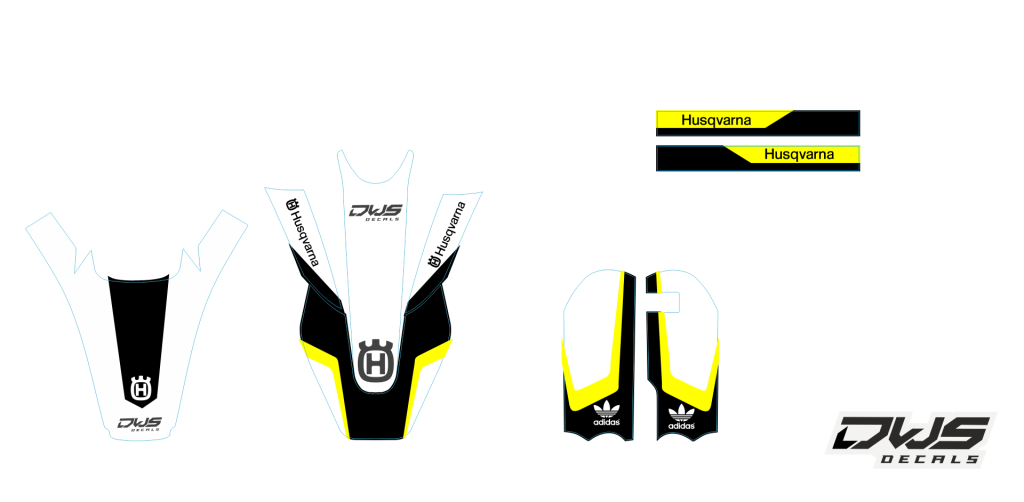 Trimset rear fender frontfender swingarme kotflugel brug stickersfork protectors TC 50 husqvarna 2017 2018 dws decals graphics grahics aufklebe decore number decals nummerset white black yellow wit geel zwart schwarz gelb