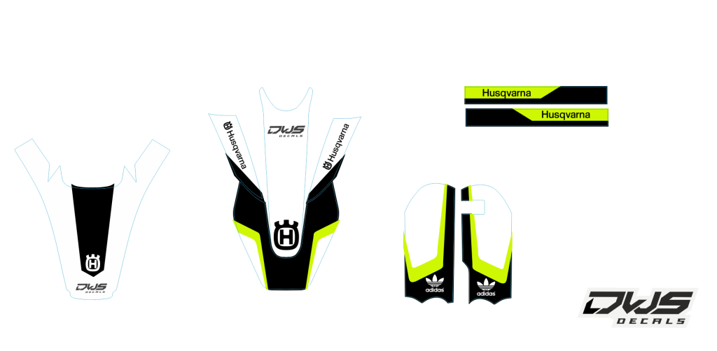 Trimset rear fender frontfender swingarme kotflugel brug stickersfork protectors TC 50 husqvarna 2017 2018 dws decals graphics grahics aufklebe decore number decals nummerset white black yellow wit geel zwart schwarz gelb