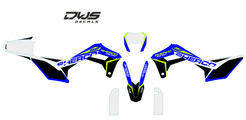Complete Stickerset Sherco 2017 2018 2019 Decals dekor design graphics aufklebe stickerset nummerset dws mx model 1 sherco factory look  graphic rear fender front fender forkprotectors radiator scoops numberplate blue blauw blau 