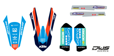 Trimset KTm EXC EXC-F 125 XC-W 150 XC-W 250 350 450 500 viertakt 2017 Model 1 Decals dekor design graphics aufklebe stickerset nummerset dws mx blue blau blauw orange oranje