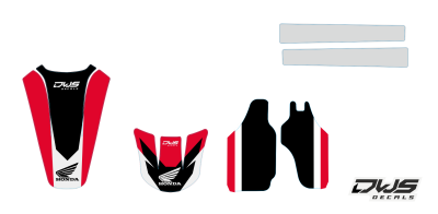 Trimset Honda CRF 1999 Model 1 Trimset bestaande uit: - Voorspatbord sticker - Achterspatbord sticker - Voorvorkbeschermer stickers - Brugstickers dwsdecals dws decals