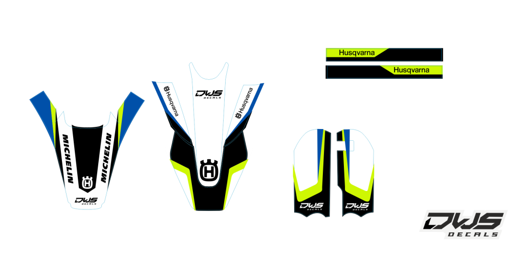 complete stickerset TC 50 husqvarna 2017 2018 dws decals graphics grahics aufklebe decore number decals nummerset yellow geel gelb black zwart schwarz grey grijs grau white wit blue blauw blau