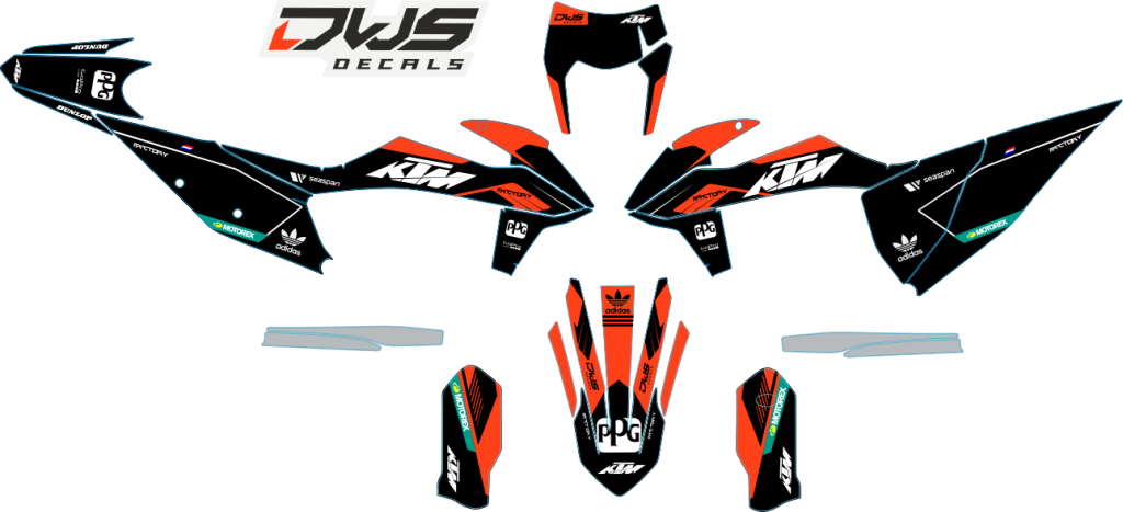 KTM EXC 125 250 350 450 500 2020 Model 14 set
 
Gehele stickerset bestaande uit
- Radiaset (6 delig)
- Nummerset (5 delig)
- Trimset (12 delig)

 
KTM EXC 125 250 350 450 500 2020 Model 14 set

consisting off:
- Radiator shrouds (6 tiles)
- Nu