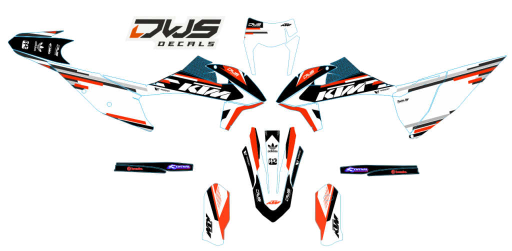 KTM EXC 125 250 350 450 500 2020 Model 14 set
 
Gehele stickerset bestaande uit
- Radiaset (6 delig)
- Nummerset (5 delig)
- Trimset (12 delig)

 
KTM EXC 125 250 350 450 500 2020 Model 14 set

consisting off:
- Radiator shrouds (6 tiles)
- Nu