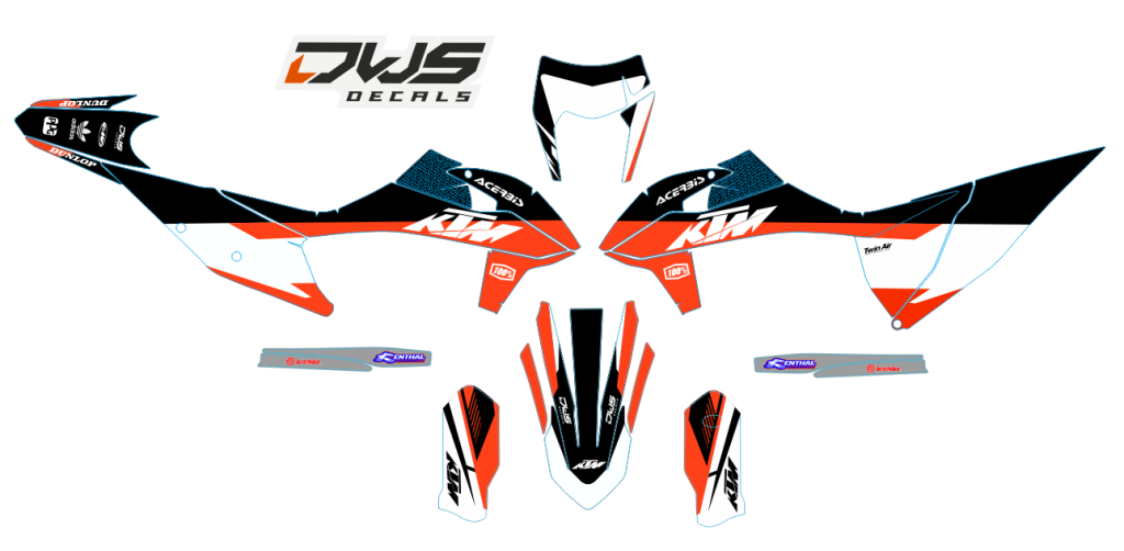 KTM EXC 125 250 350 450 500 2020 Model 14 set
 
Gehele stickerset bestaande uit
- Radiaset (6 delig)
- Nummerset (5 delig)
- Trimset (12 delig)

 
KTM EXC 125 250 350 450 500 2020 Model 14 set

consisting off:
- Radiator shrouds (6 tiles)
- Nu