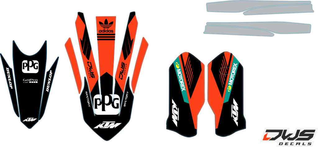 KTM EXC 125 250 350 450 500 2020 Model 14 set
 
Gehele stickerset bestaande uit
- Radiaset (6 delig)
- Nummerset (5 delig)
- Trimset (12 delig)

 
KTM EXC 125 250 350 450 500 2020 Model 14 set

consisting off:
- Radiator shrouds (6 tiles)
- Nu