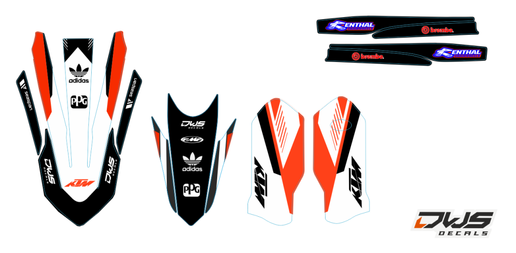 KTM EXC 125 250 350 450 500 2020 Model 14 set
 
Gehele stickerset bestaande uit
- Radiaset (6 delig)
- Nummerset (5 delig)
- Trimset (12 delig)

 
KTM EXC 125 250 350 450 500 2020 Model 14 set

consisting off:
- Radiator shrouds (6 tiles)
- Nu