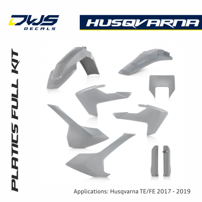 husqvarna plastics te fe 2017 2018 2019 acerbis rear fender front fender side panels radiator shrouds fork covers light mask grey dws decals