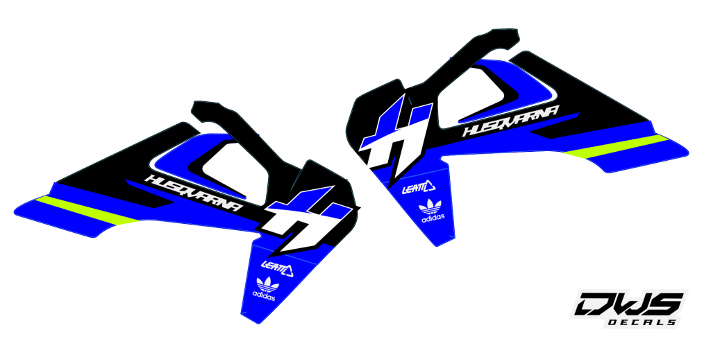 Nummerset stickerset Husqvarna TC FC 125 250 350 450 450 2019 2020 Model 5 Gehele stickerset bestaande uit - Nummerset (5 delig) consisting off - numbers - side panels and front number DWS Decals dwsdecals stickerset nummers