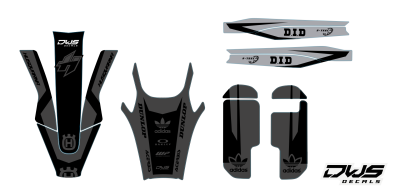 Trimset HusqvarnaTE FE 2020 model 1 Gehele stickerset bestaande uit: - voorspatbord sticker - achterspatbord sticker - achterbrug stickers - voorpoot stickers consisting off: - decal front fender - decal rear fender - decal swingarm - decal fork protector