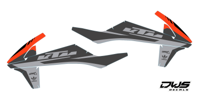 Radiaset KTM SX 125 SX 250 SX-F 250 SX-F 350 SX-F 450 2016 2017 2018 DECALS DEKOR DESIGN GRAPHICS AUFKLEBE STICKERSET NUMMERSET DWS MX decals radiator side panel tank shrouds