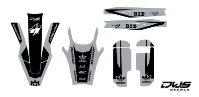 Trimset HusqvarnaTE FE 2020 model 1 Gehele stickerset bestaande uit: - voorspatbord sticker - achterspatbord sticker - achterbrug stickers - voorpoot stickers consisting off: - decal front fender - decal rear fender - decal swingarm - decal fork protector