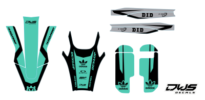 Trimset HusqvarnaTE FE 2020 model 1 Gehele stickerset bestaande uit: - voorspatbord sticker - achterspatbord sticker - achterbrug stickers - voorpoot stickers consisting off: - decal front fender - decal rear fender - decal swingarm - decal fork protector