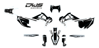 Husqvarna TE FE 2020 Model 1 set Gehele stickerset bestaande uit - Radiaset (2 delig) - Nummerset (5 delig) - Trimset (9 delig) Complete decasl kit consisting off - decals Radiator kit - decals side panels - decals Trimkit DWS Decals DWSDecals stickerset