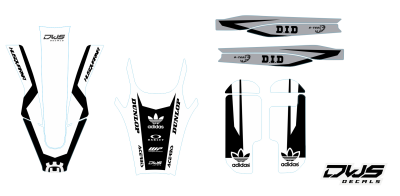 Trimset HusqvarnaTE FE 2020 model 1 Gehele stickerset bestaande uit: - voorspatbord sticker - achterspatbord sticker - achterbrug stickers - voorpoot stickers consisting off: - decal front fender - decal rear fender - decal swingarm - decal fork protector