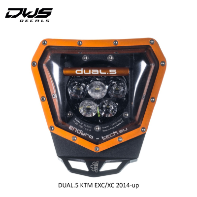 DUAL.5 KTM EXC/XC 2014-up The front LED light was designed for enduro motorcycles. This light fitsmotorcycles KTM EXC/XC 2014-up DWS Decals