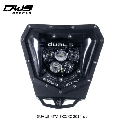 DUAL.5 KTM EXC/XC 2014-up The front LED light was designed for enduro motorcycles. This light fitsmotorcycles KTM EXC/XC 2014-up DWS Decals
