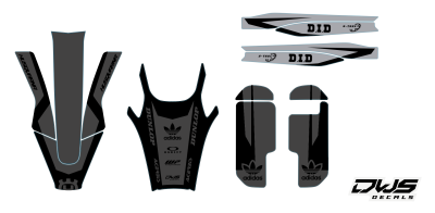 Trimset HusqvarnaTE FE 2020 model 1 Gehele stickerset bestaande uit: - voorspatbord sticker - achterspatbord sticker - achterbrug stickers - voorpoot stickers consisting off: - decal front fender - decal rear fender - decal swingarm - decal fork protector