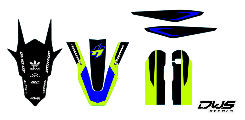 Trimset Husqvarna TC 125 FC 250 350 450 2014/2015 Model 1 
Trimset bestaande uit:
- Voorspatbord sticker (5 delig)
- Achterspatbord sticker (3 delig)
- Voorvorkbeschermer stickers - (4 delig)
- Brugstickers - (2 delig)