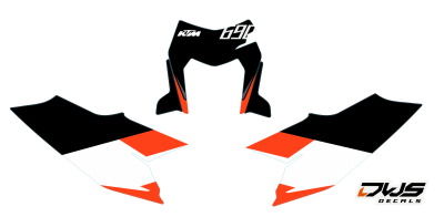 Nummerset KTM 690 SMC R 2019 Model 6 Nummerset bestaande uit - Voornummer en zijnummers number kit : side panels   front numberplate decals dws