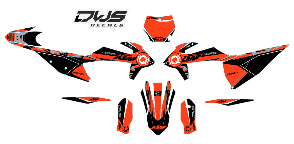 ktm sx sxf 2019 2020 2021 125 250 350 450 500  radiator shrouds - 2 sides decals

- number kit : front    2 side panels decals

- trim kit: rear fender decal   front fender decal   swing arm decals    fork covers decals dws decals smf new supermotard 