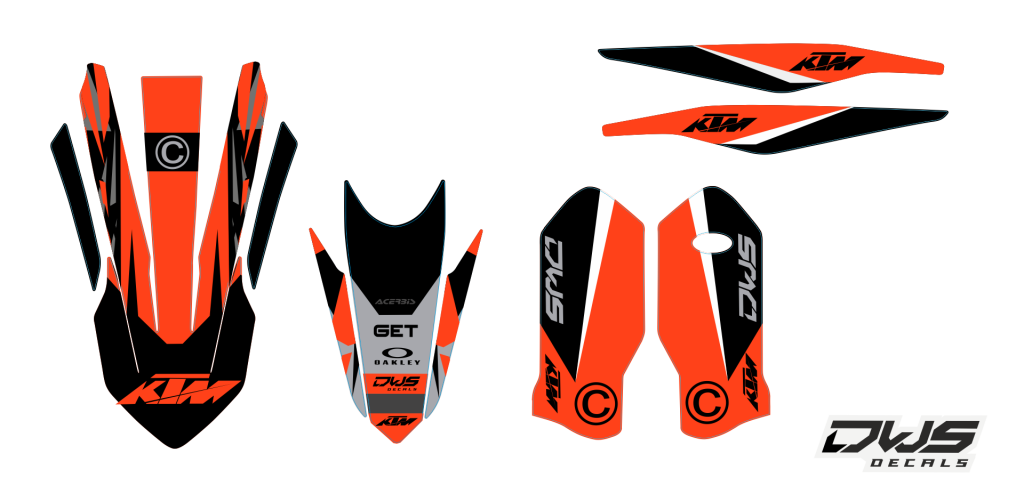 Complete decal kit stickerset ktm sx sx-f exc tpi 125 150 exc f 250 350 450 2020 side exc panel radiator shrouds front fender rear fender fork protectors swingarm nummers nummern radiator delen kappenvoorspatbord achterspatbord brug stickers voorpootbesch