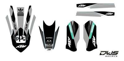 Complete decal kit stickerset ktm sx sx-f exc tpi 125 150 exc f 250 350 450 2020 side exc panel radiator shrouds front fender rear fender fork protectors swingarm nummers nummern radiator delen kappenvoorspatbord achterspatbord brug stickers voorpootbesch