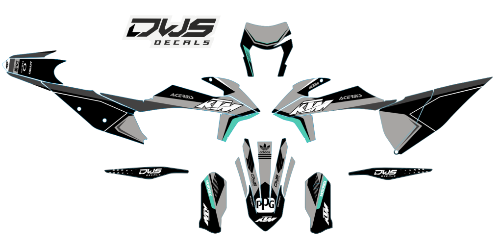 ktm exc exc-f 2019 2020 2021 125 250 350 450 500  radiator shrouds - 2 sides decals

- number kit : front    2 side panels decals

- trim kit: rear fender decal   front fender decal   swing arm decals    fork covers decals dws decals smf new supermota
