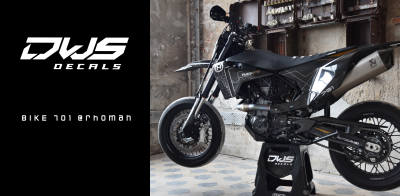 Complete stickerset decalset Decore Husqvarna Supermoto SM 701 2016 2017 2018 komplette Decore DWS decals MX graphics graphix aufklebe front fender rear fender side panels numbers fork protectors trimset nummerset radia radiatorscoops kotflugel gabelgesch