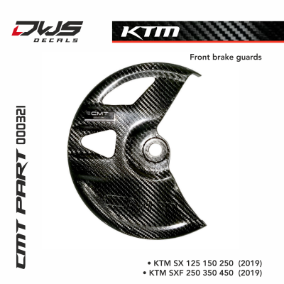 KTM carbon carbonnen front break guards cmt dws decals voor rem beshcermer CARBON FRONT BRAKE GUARD 270MM for KTM SXF 250 2019 FITS ON • KTM SXF 250 (2016 - 2018) • KTM SXF 250 (2019) • KTM SX 250 (2016 - 2018) • KTM SX 250 (2019)